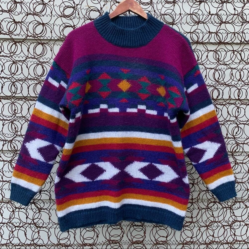 Vintage 90s bold southwestern aztec oversize sweater MEDIUM